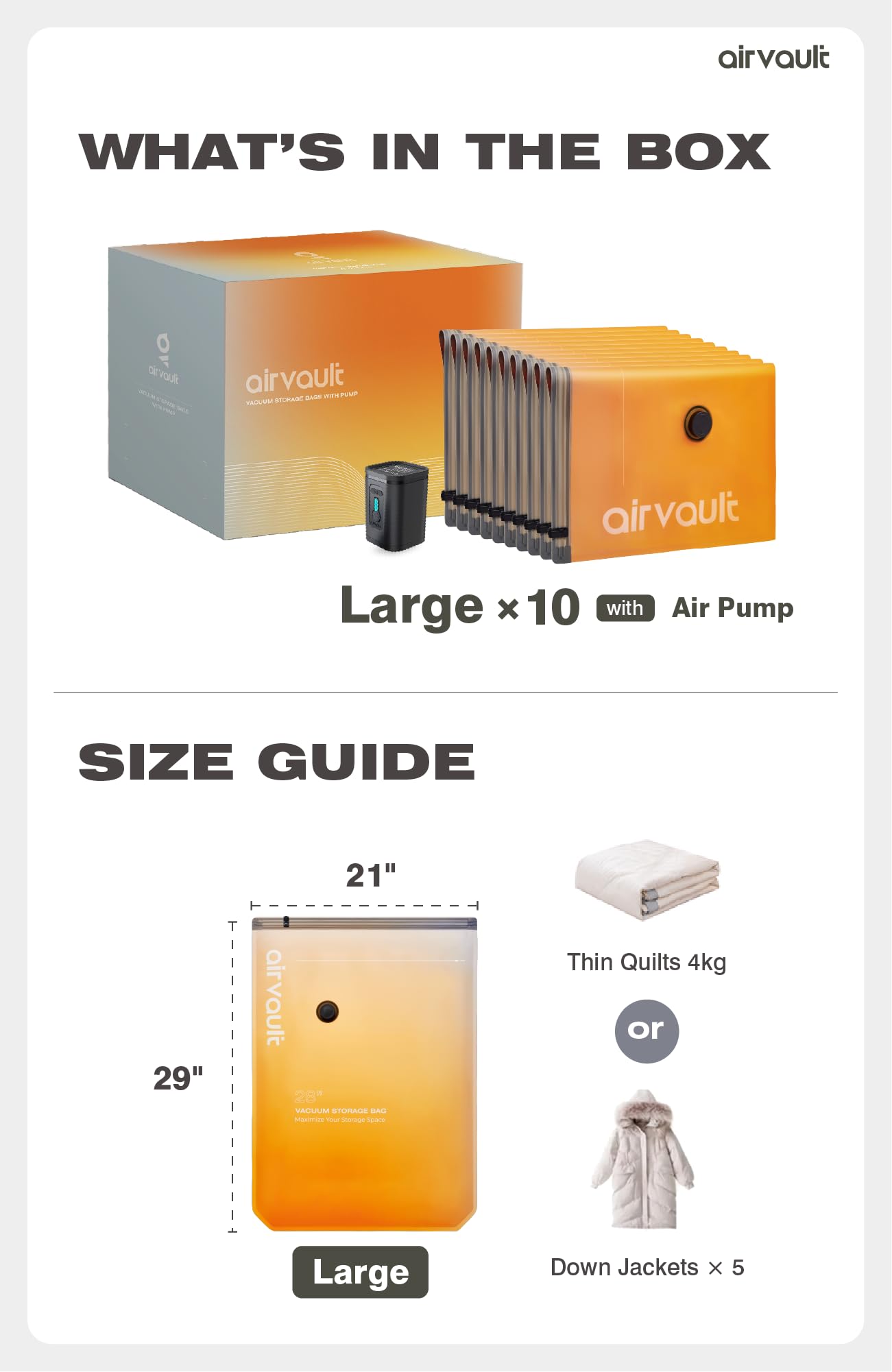 AirVault Vacuum Storage Bags for Travel & Home - Space Saver Compression Packing Bags Set for Clothes, Blankets & Seasonal Storage, Small (5), Medium (5), Large (5) (Orange,15-Pack Combo) BST326H