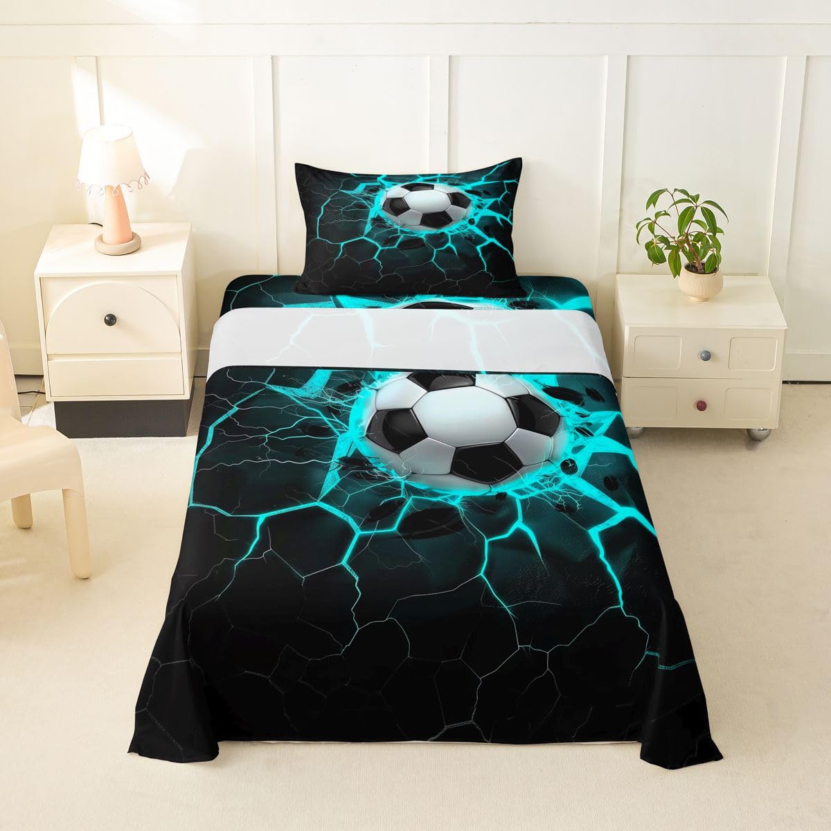 Erosebridal Gridiron Sheet Set Sports Ball Game Sheets Twin for Boys Girls Rugby Competition Game Bed Sheets Set, Football Themed Bedding Set with 1 Pillowcase BST326H