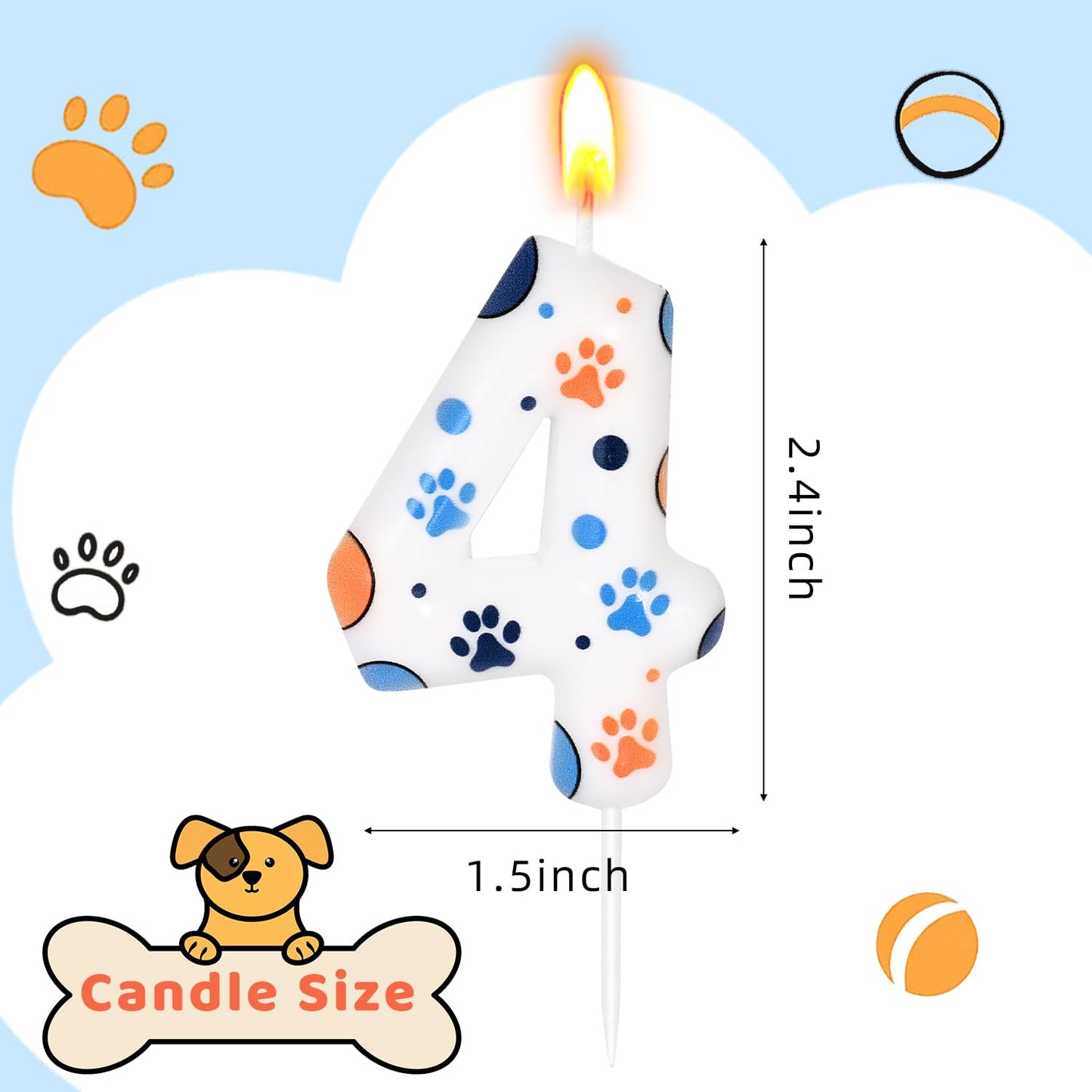 Number 9 Blue Dog Birthday Candle, Cute Dog Paw Print Cake Topper Candle, Bithday Party Supplies, Cake Decoration for Kid, Pets Celebrations Decor BST326L