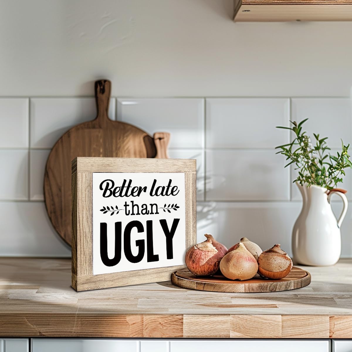 Just A Spoonful of Sugar Sign, Coffee Decor Sign, Rustic Kitchen Box Signs, Coffee Station Decor, Modern Farmhouse Home Decors for Kitchen Bar, Cafe Decors, Freestanding Wooden Plaque BST326L