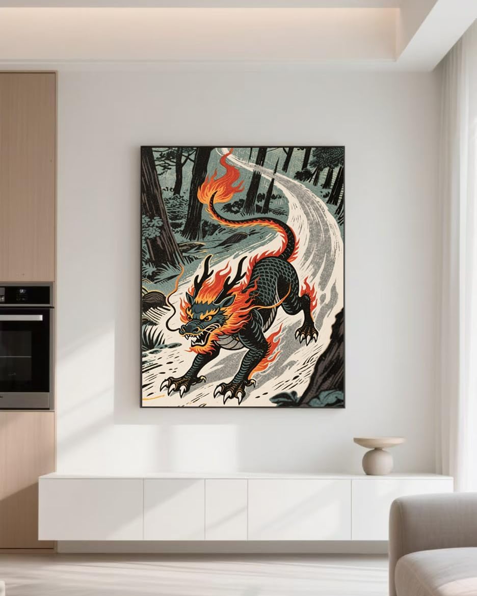 Fire Dragon 5D Diamond Painting Kit for Adults，The Flaming Dragon in the Forest Full Drill DIY Round Gem Art Diamond Art Kits Painting Crafts Ideal for Beginners and Home Wall Decor 12X16inch BST220