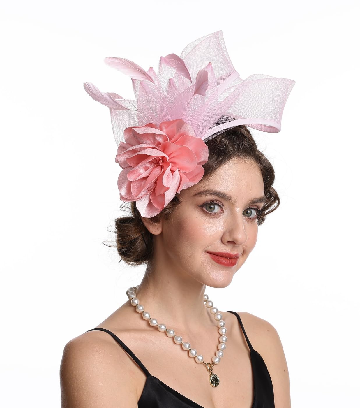 SAFERIN Fascinators Hat Flower Mesh Ribbons Feathers on a Headband and a Clip Tea Party Headwear for Girls and Women WN420