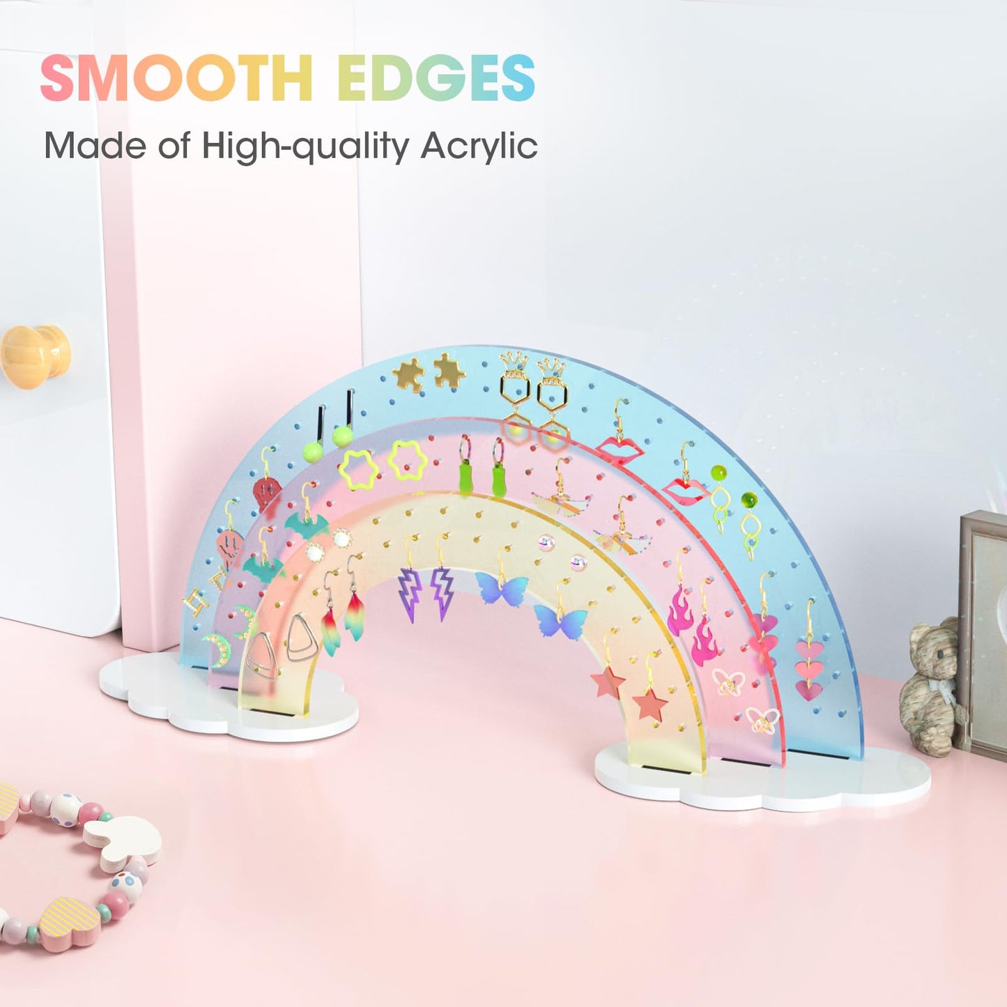 NiHome Earring Organizer Holder, 3-Tier 140 Holes Display, Iridescent | Lightweight Sturdy Fade-Resistant Vanity and Bathroom Storage Detachable Easy Assembly Travel-Friendly Design BST326H