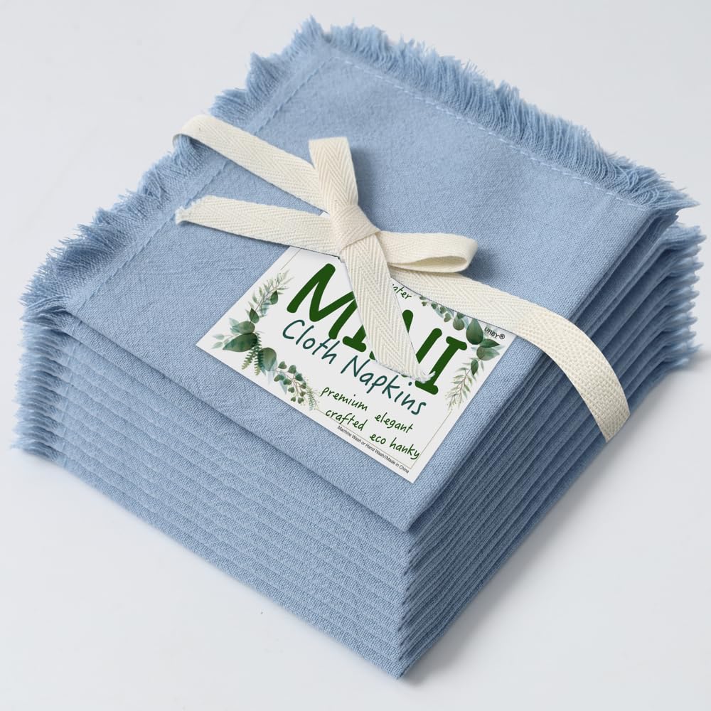 Eco Hanky 10x10in Reusable Small Cotton Napkins (Rustic Fringe), LPK,6pk | Ideal for Kids Napkins for Lunch, Suitable for Dinners, Weddings, Birthday, Cocktail Parties BST220