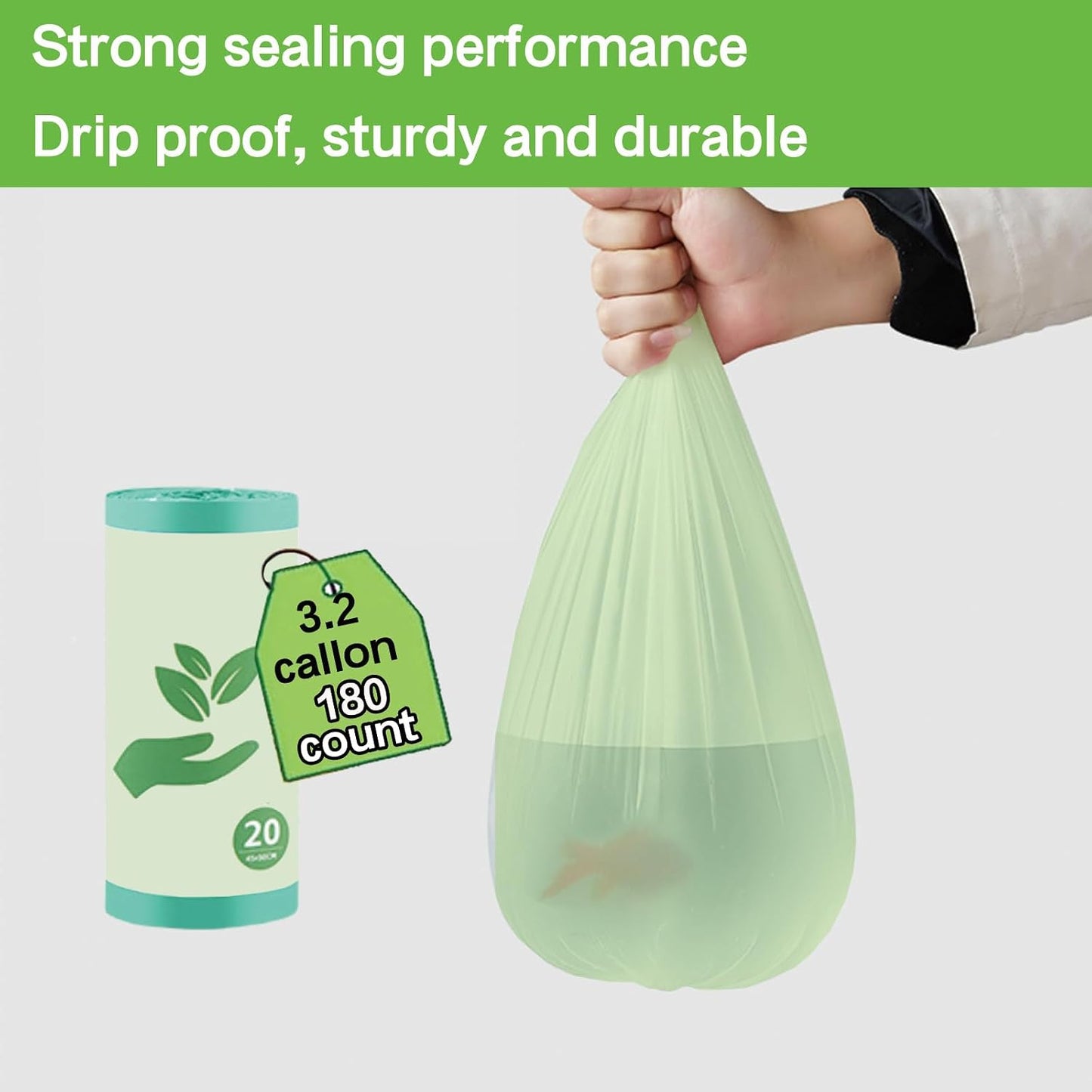 180 Count Compostable Liner Bags 3.2 Gallon Compostable Waste Bags Kitchen Trash Bags Extra Thick Kitchen Small Compost Bags for Countertop Bin 12 Liter WN420