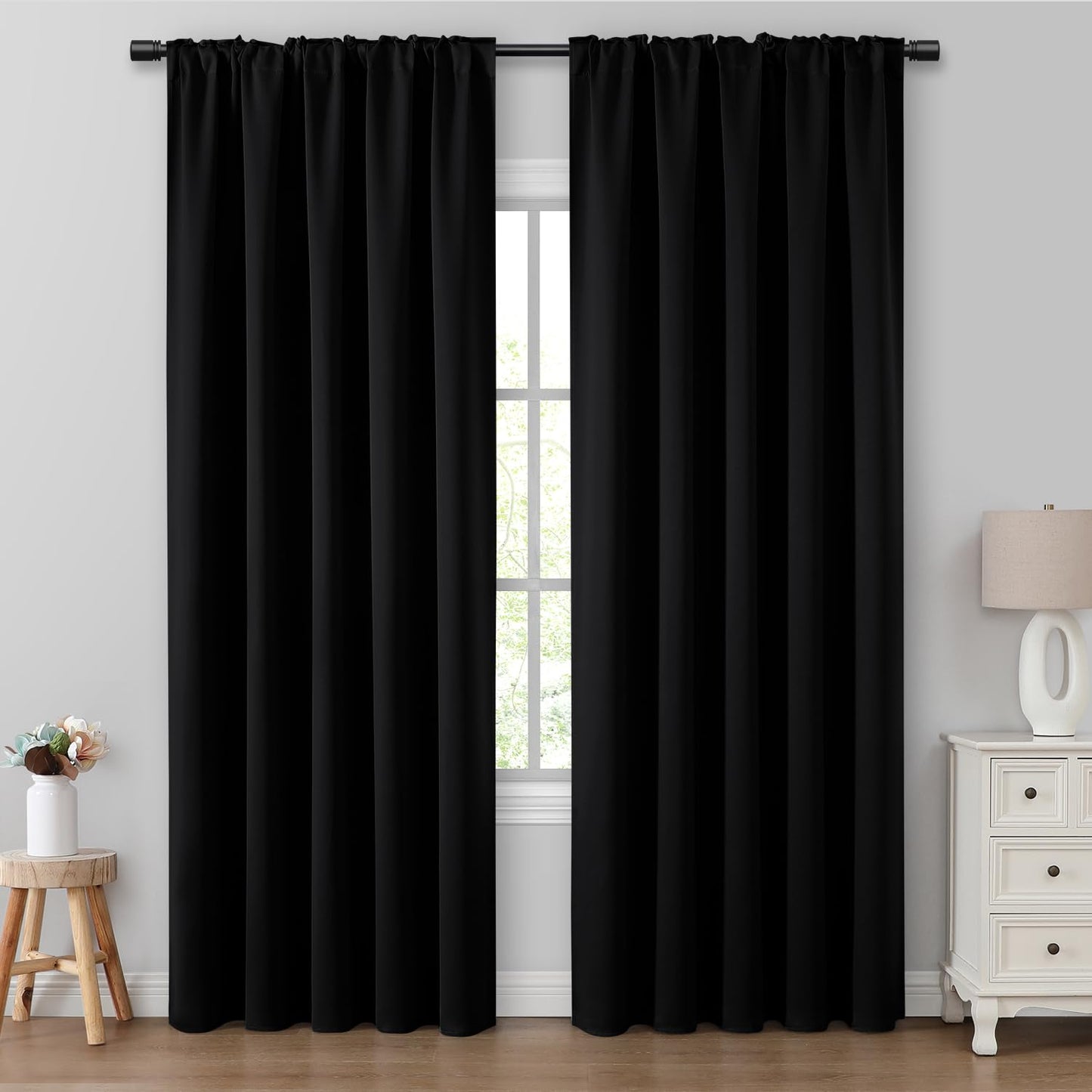 HOMEIDEAS Blackout Curtains, 2 Pages Grey Gray Room Darkening Bedroom Pinch Pleated Curtains Thermal Insulated Back Tab Rod Pocket Drapes for Bedroom, W52 x L63 BST326H