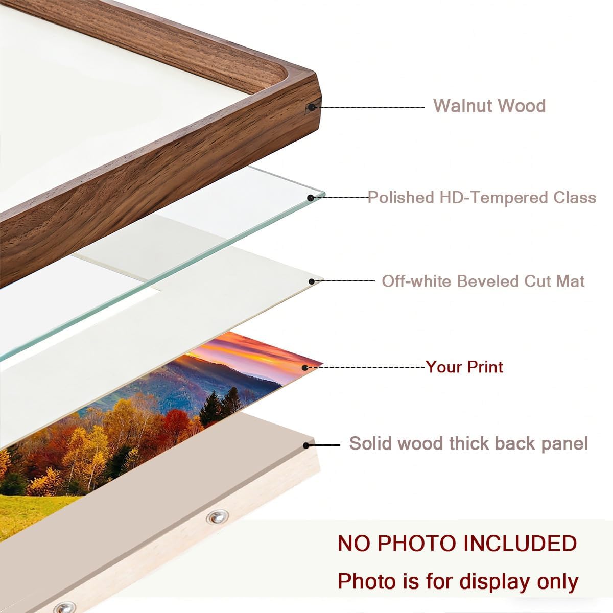 3x5 Solid Wood Picture Frame with Mat, Walnut Wooden Photo Frame with Tempered Glass, Tabletop or Wall Mounted Display BST220