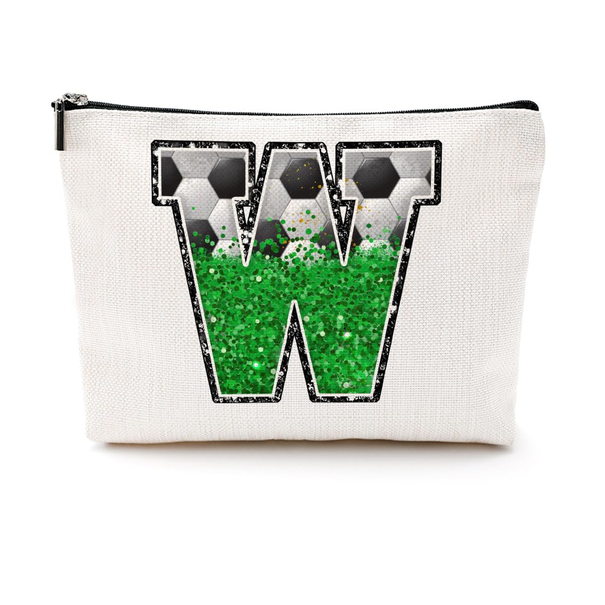 Soccer Gifts Initial Makeup Bag Soccer Girl Gifts Cosmetic Bag Letter D | Monogrammed Zipper Pouch Soccer Accessories for Girls Women Player Coaches Friend Graduation Birthday Gifts BST202