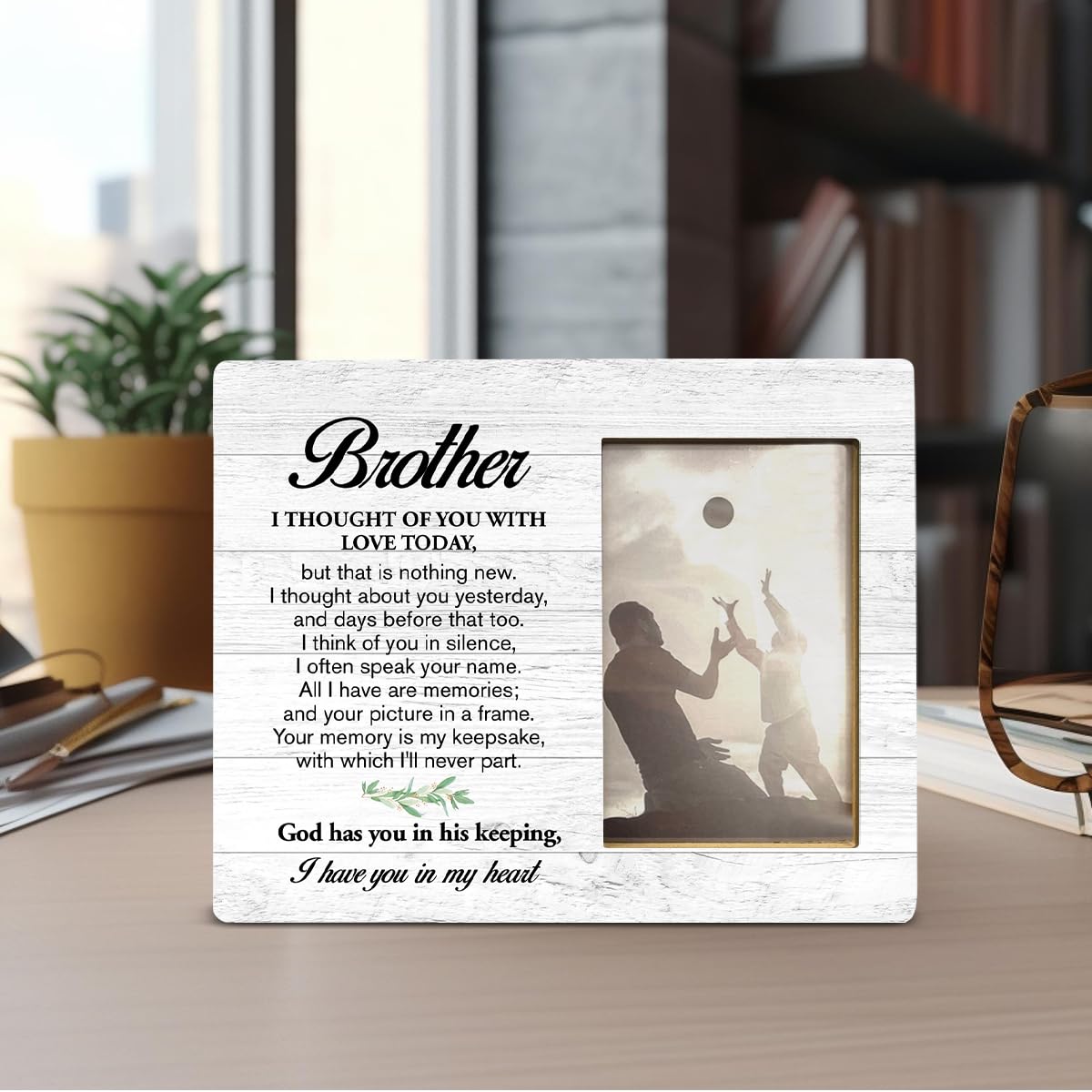 Yuzi-n Memorial Gifts for Loss of Brother Sympathy Wood Picture Frame | Remembrance Brothers Gifts, Memorial Picture Frame for 4x6 Inches Photo BST326H