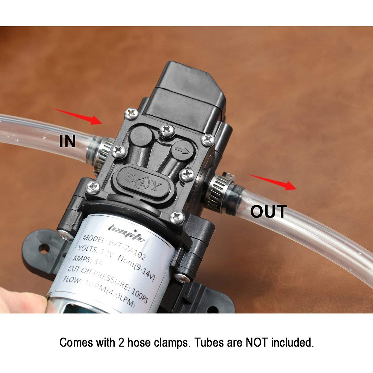 12V DC Fresh Water Pressure Diaphragm Pump with Hose Clamps Self Priming Sprayer Pump with Pressure Switch 4 L/Min 1.0 GPM 80 PSI for RV Camper Marine Boat
