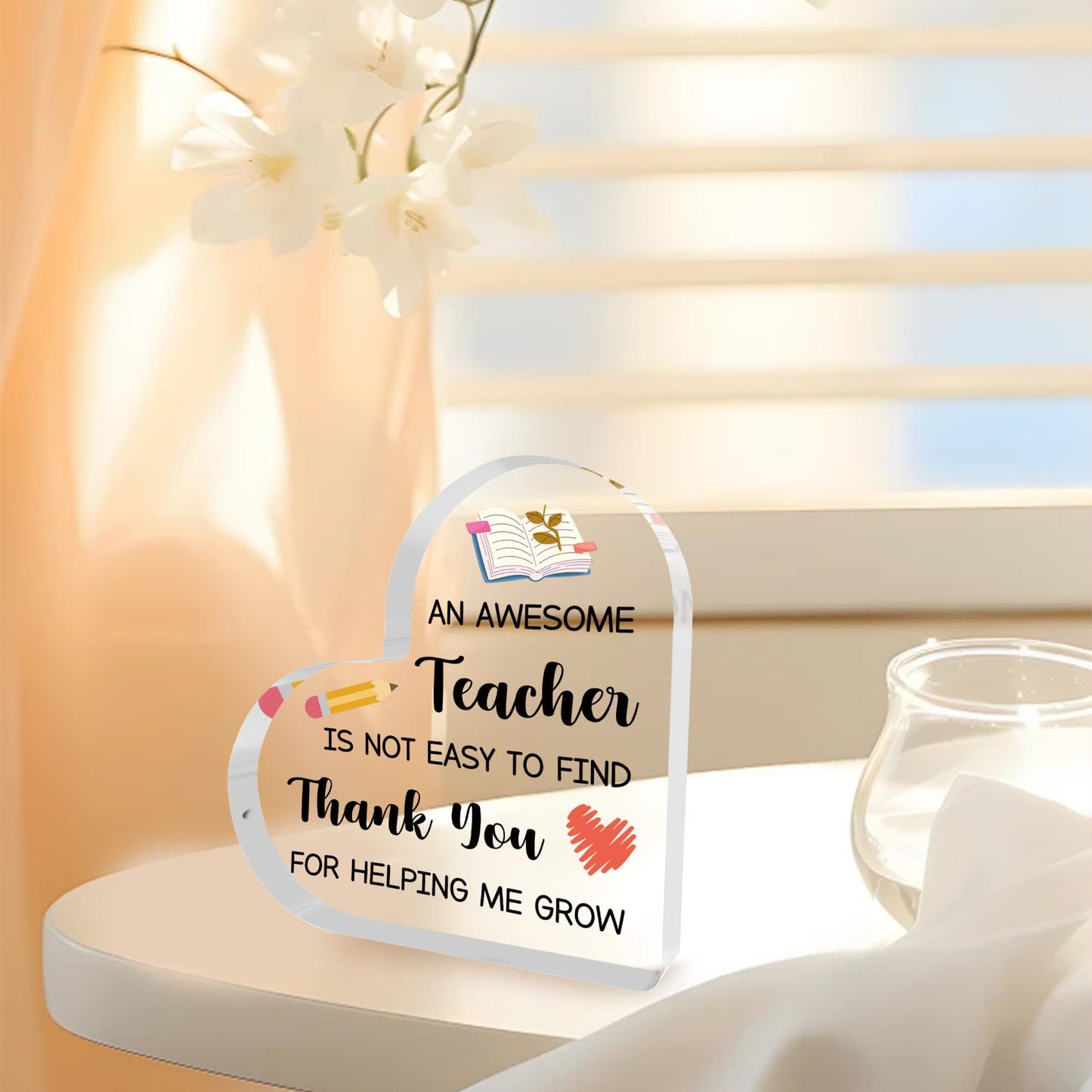 Teacher Appreciation Gifts End of Year Thank You Christmas Retirement Back to School Graduation Halloween Thanksgiving Teacher Gifts for Women Acrylic Plaque Decor with Sunflower for Teachers BST326L