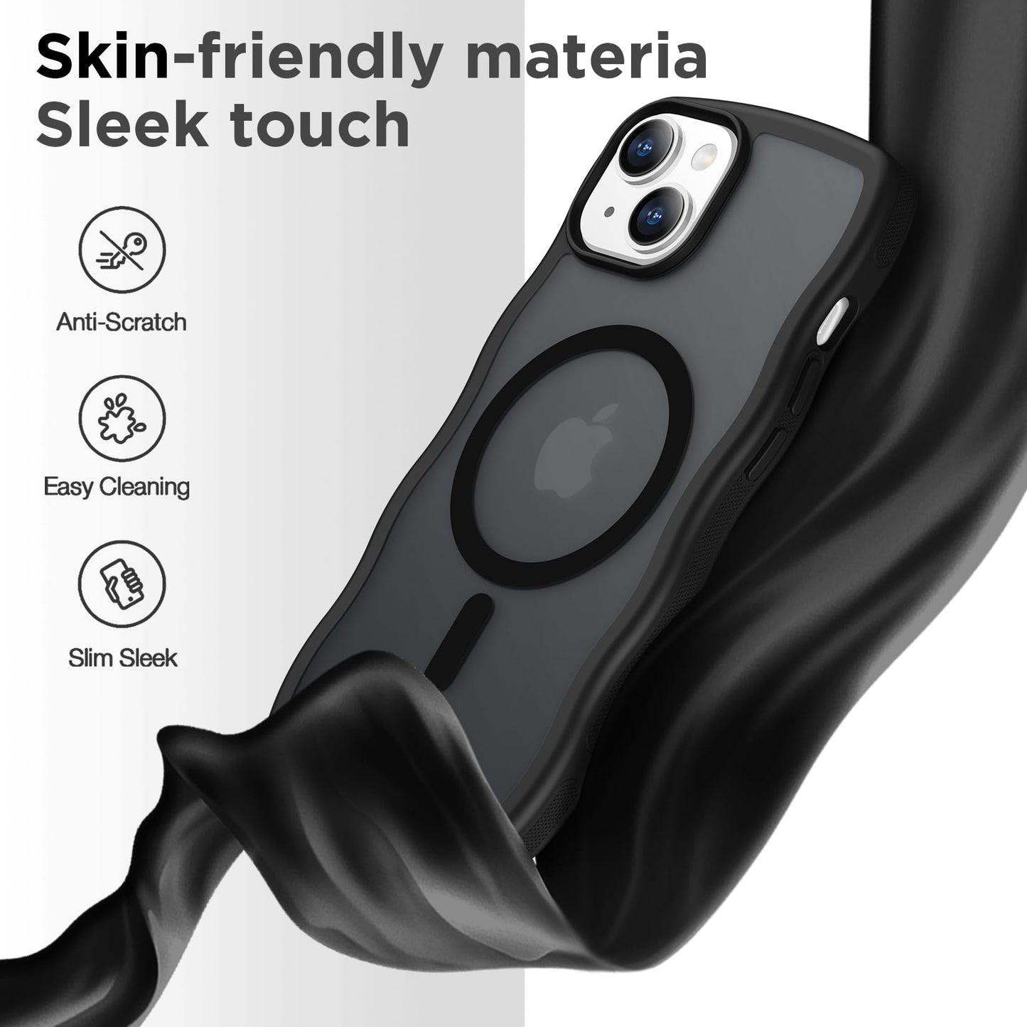Magnetic for iPhone 13 Pro Case, Compatible with MagSafe Cute Wave Non-Slip Translucent Matte Easier Grip Shockproof Phone Case for iPhone 13 Pro, Black WN420