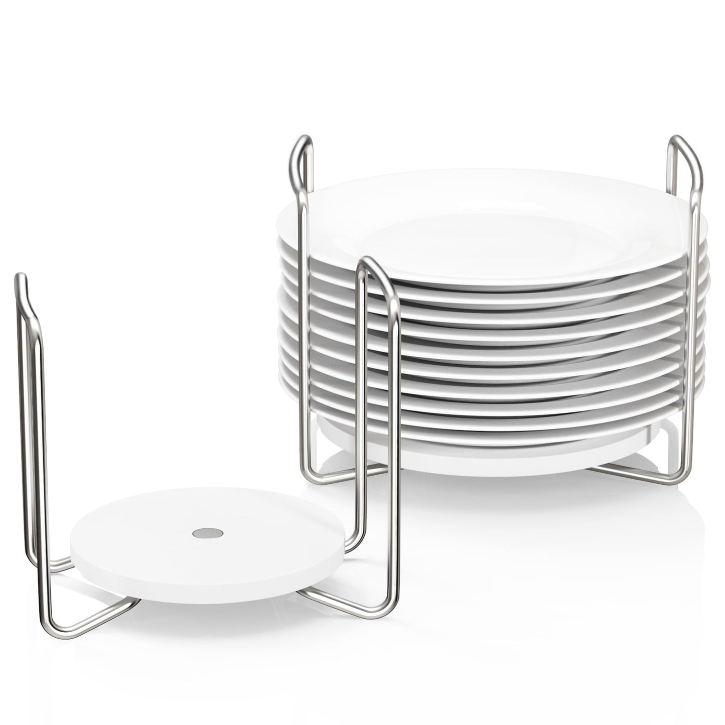 Plate Organizer for Kitchen Counter Bamboo Dish Racks for Cabinet Plate Holder for Kitchen Drawer Storage 2 Pack Adjustable for 6.75" to 8.5" Stainless Steel 304 Portable Handle BST220