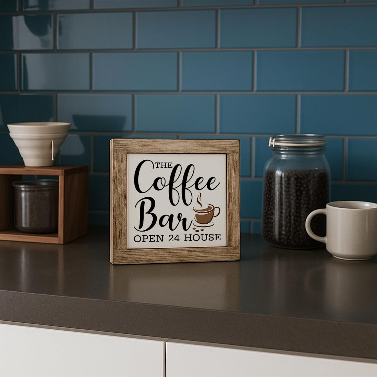Funny Wooden Coffee Bar Decor Sign, Bar Decorations, in the Morning When Rise Give Me Jesus (and Coffee), Cafe Table Top Shelf Accessories, Cafe Signs Decor 5.9x5.9 Inches BST202