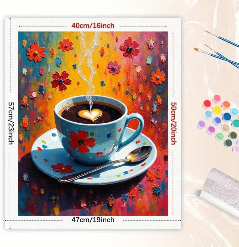 Still Life Paint by Numbers Kit for Adults - DIY Coffee Cup with Heart Steam Painting on Canvas 16x20In, Acrylic Paint Set, Suitable for Beginners, Art for Home Decoration or Gifts WN420