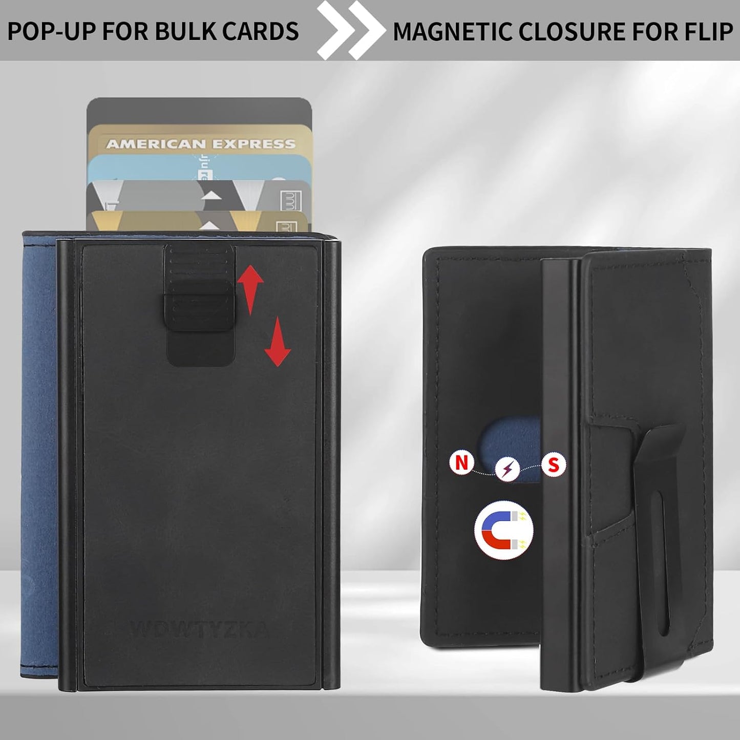 Mens slim Wallet，with RFID Shielding, Holds 9 Cards Easily, metal wallet， card wallet for Men, Minimalist Wallet For Men, Made of aluminum and Pu Synthetic Leather, Includes Cash clip (Black) BST202
