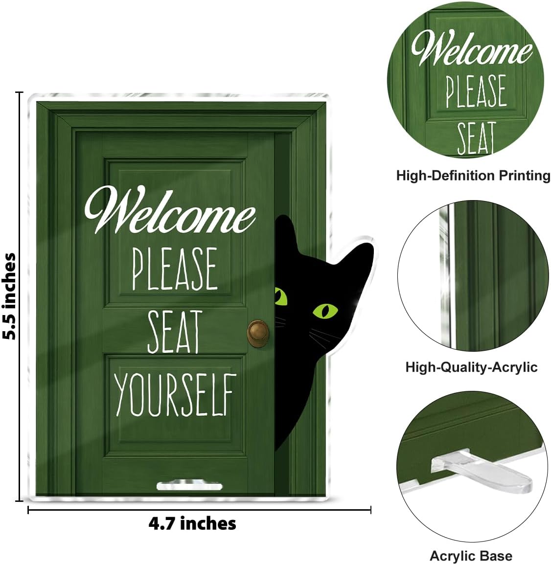 Funny Black Cat Bathroom Decor, Funny Bathroom Sign for Restroom Shelves Toilet Tank Decor, Cat Lover Gifts - Seat Yourself BST326L
