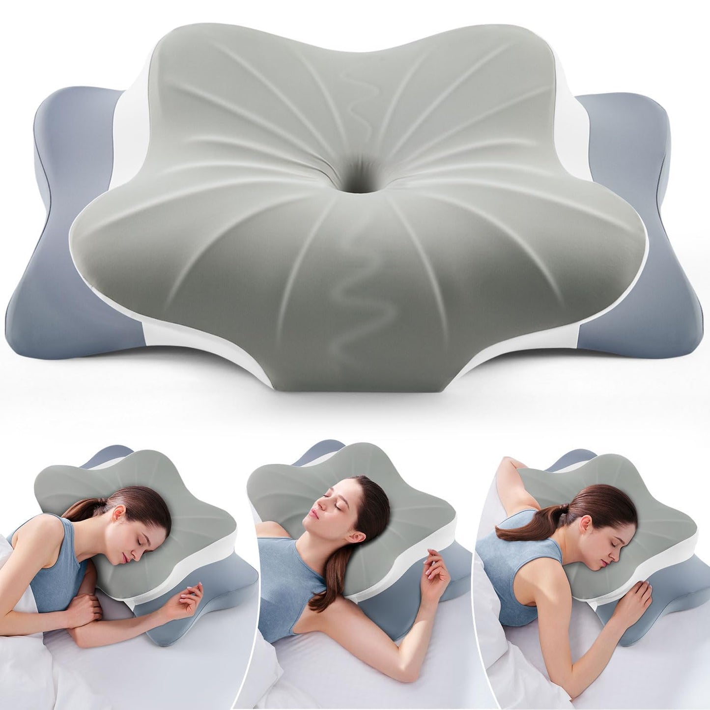 DONAMA Cervical Pillow for Neck and Shoulder,Contour Memory Foam Pillow,Ergonomic Neck Support Pillow for Side Back Stomach Sleepers with Pillowcase-Standard Size BST220