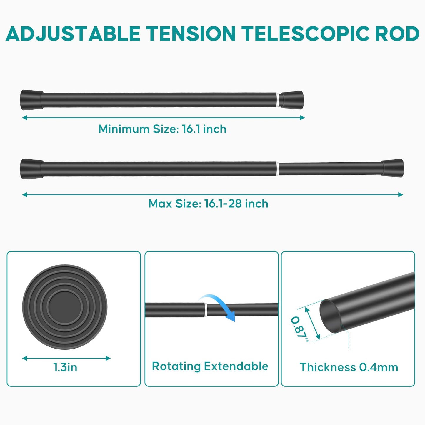 Silver Grey Adjustable Shower Curtain Rod 28-52 Inches 1pc, 7/8" Diameter Anti-slip Heavy Duty Tension Spring Curtain Rod No Drill for Windows Bathroom Kitchen Closet Doorway 22TD28-52SL BST202