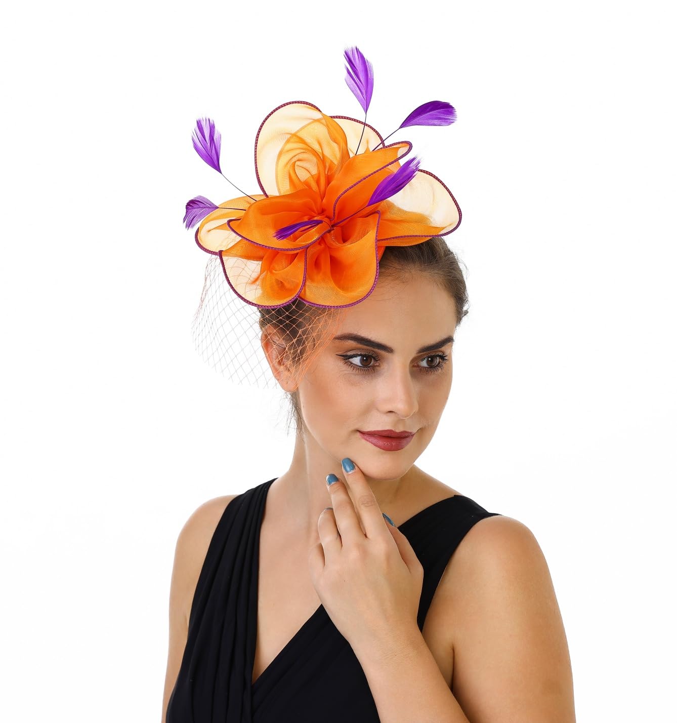 SAFERIN Fascinators Hat Flower Mesh Ribbons Feathers on a Headband and a Clip Tea Party Headwear for Girls and Women WN420