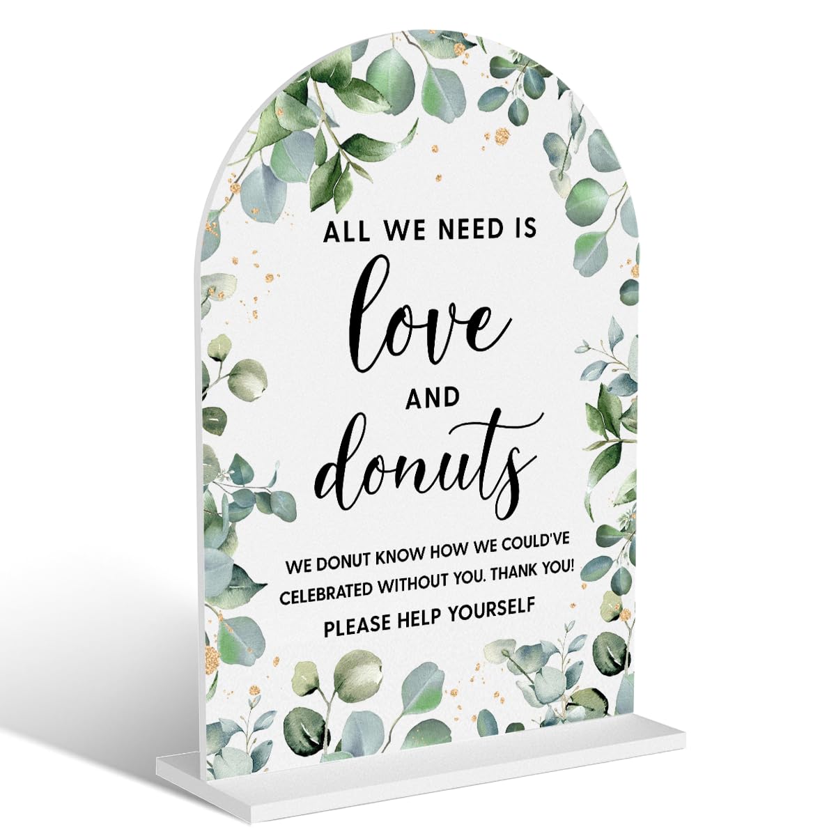 Acrylic Wedding Signs, Bubble Send Off Signs for Marriage Reception, Bridal Shower Decorations, Modern Arched Round Top Acrylic Table Top Sign with Holder for Wedding Party (White Eucalyptus Leaves) BST326L