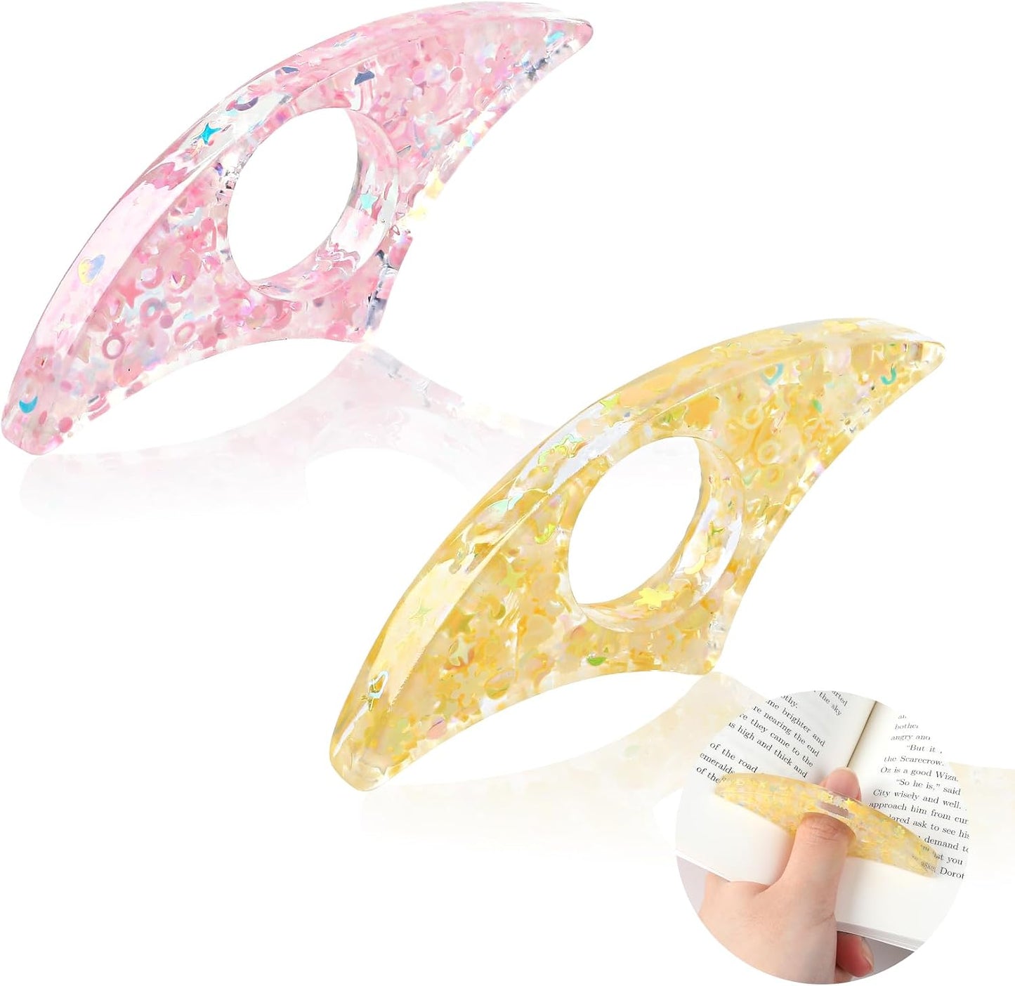 Book Page Holder, 2 Pieces Thumb Page Holder for Reading, Cute Handmade Resin Bookmark, Books Opener Holders Thumb Ring Pages Holders Reading Accessories for Teachers Readers Book Lovers Gifts BST326H