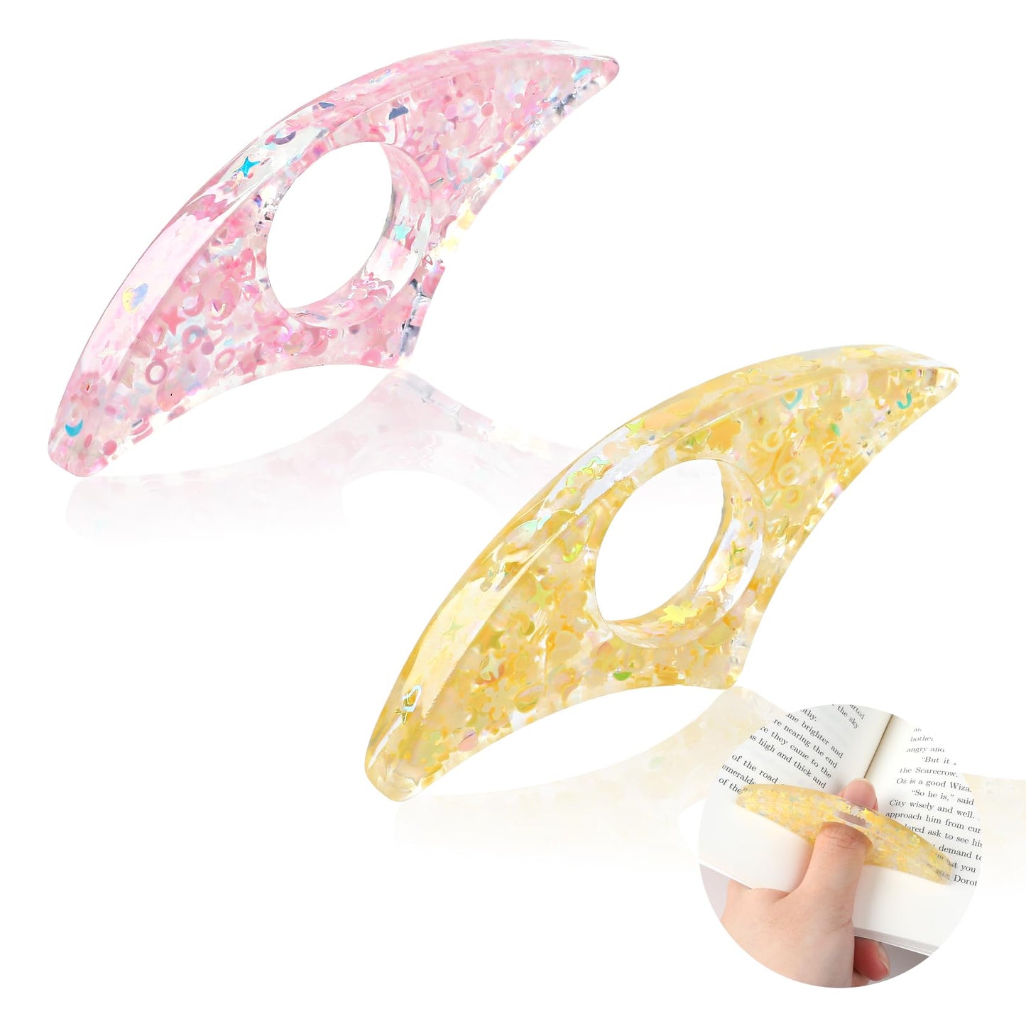 Book Page Holder, 2 Pieces Thumb Page Holder for Reading, Cute Handmade Resin Bookmark, Books Opener Holders Thumb Ring Pages Holders Reading Accessories for Teachers Readers Book Lovers Gifts BST326H