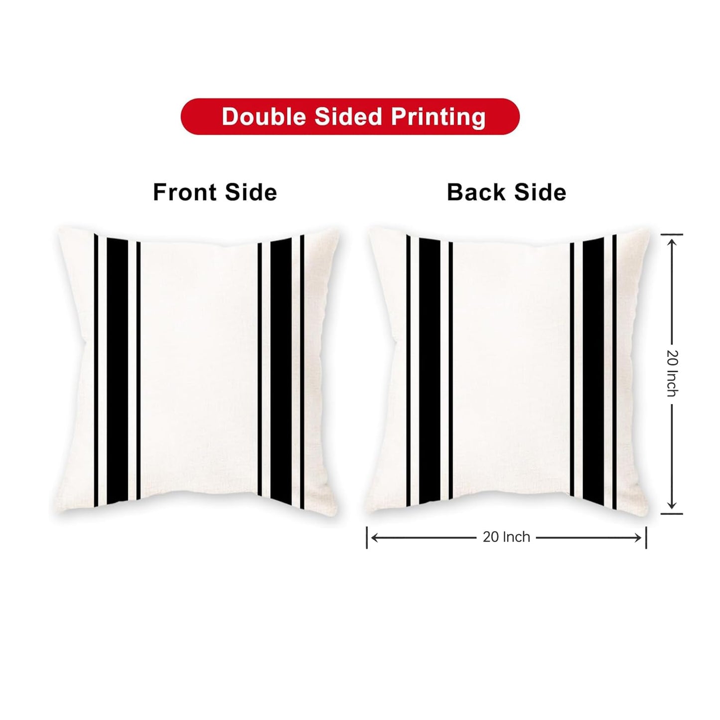ONWAY Outdoor Pillow Covers Waterproof 18x18 Set of 2 Decorative Linen Throw Pillow Cover Beige and Black Striped Outdoor Pillows for Patio Furniture BST220