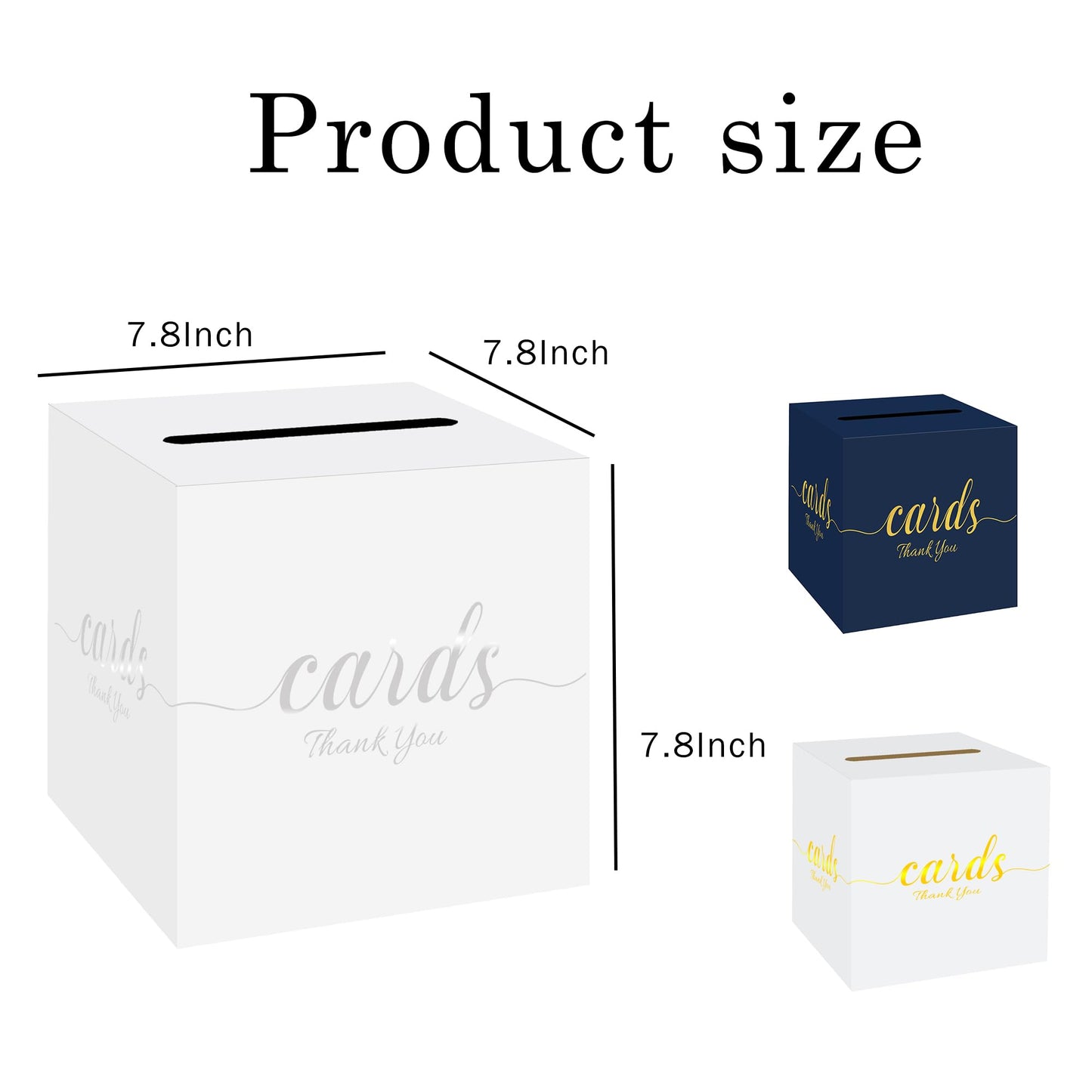 1 Pack White and Gold Wedding Card Box for Party Graduation Bridal Baby Shower Retirement Decorations Cardboard Birthday Card Holder Raffle Ballot Voting Box with Slot 7.8 x 7.8 x 7.8 In BST220