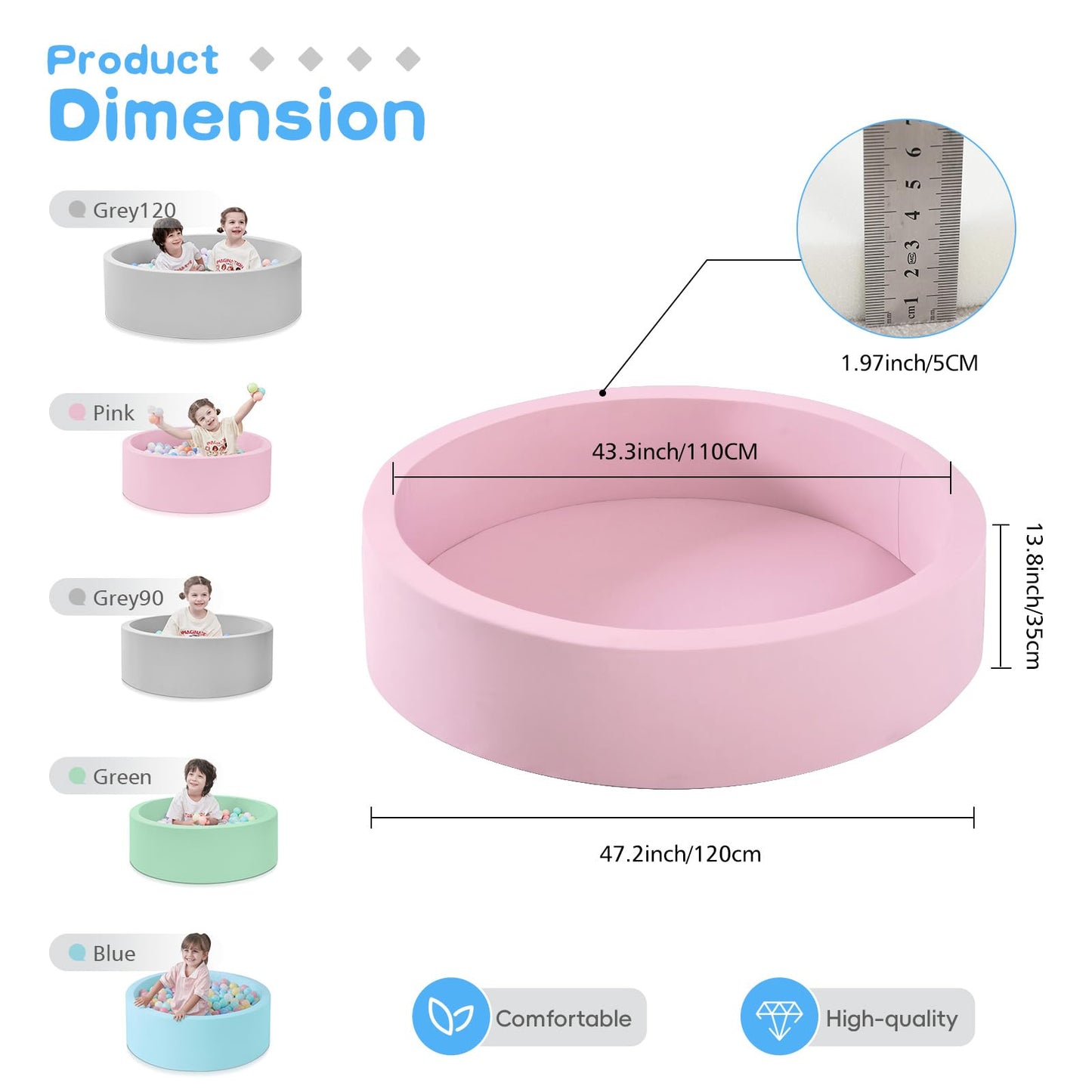 SHJADE Foam Ball Pit, 35.4"x 11.8" Ball Pits for Toddlers-Pink | Soft Memory Sponge Round Playpen Ball Pool for Kids, Ideal Gift for Babies, Indoor and Outdoor Game, Balls not Included DD1210