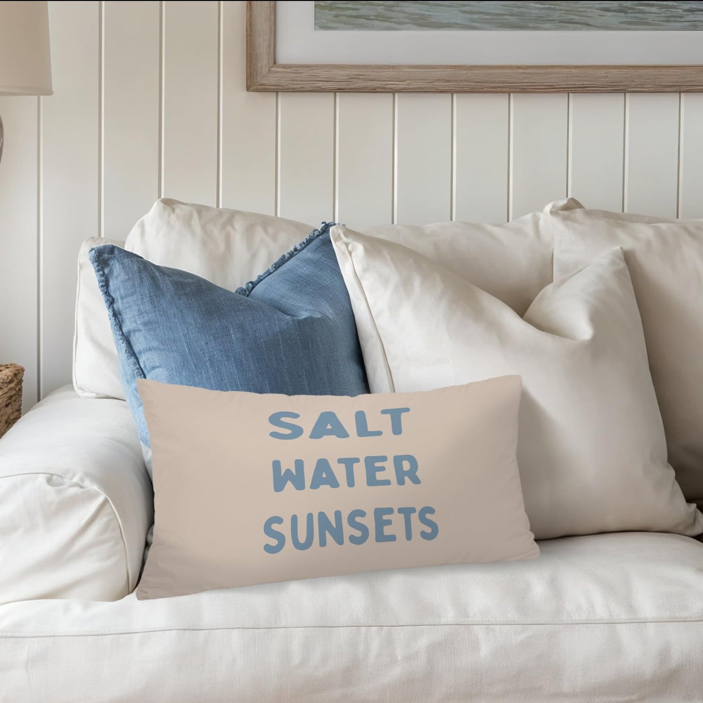 Coastal Beach Girly Room Decor 12x20 Pillow Cover, Preppy Beach Navy Blue Bikini Striped Decorative Lumbar Pillow Covers for Girls Bedroom College Dorm Sofa Couch BST326L