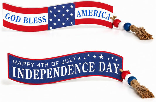 4th of July Table Decorations 9.2", Red White and Blue Patriotic Decor for Home Shelf Tiered Tray Coffee Bar, 2pcs America USA Resin Table Centerpieces for 250 Anniversary BST220