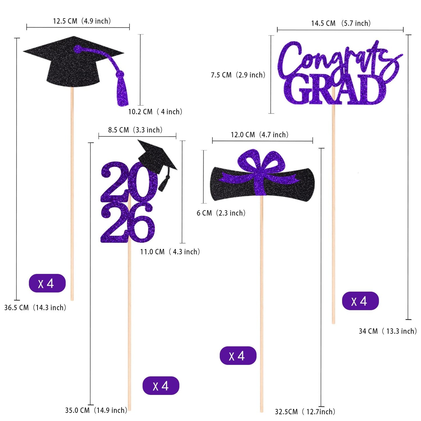 Graduation Centerpieces Class of 2026, 16 PCS Red Blue Double-Sided Table Toppers, Congrats Grad Party Decorations Supplies (Set of 4 Designs) WN420