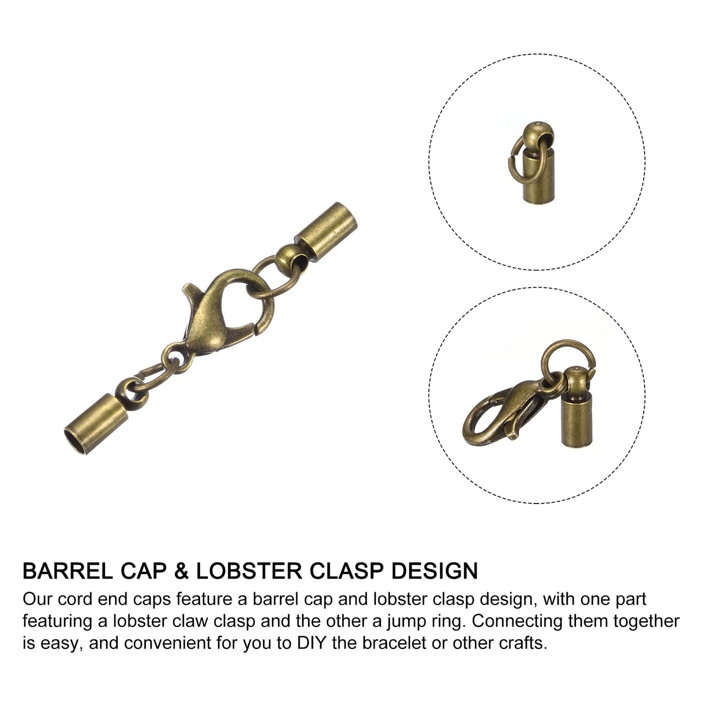 uxcell 20Sets Leather Cord End Caps with Lobster Claw Clasps Fit 4.5mm Cords, Barrel Terminators for DIY Making Leather Bracelets, Bronze Tone BST326L
