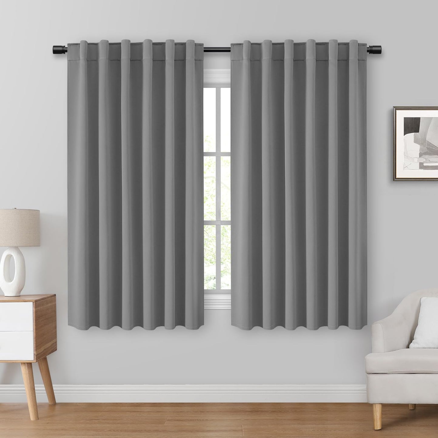 HOMEIDEAS Blackout Curtains, 2 Pages Grey Gray Room Darkening Bedroom Pinch Pleated Curtains Thermal Insulated Back Tab Rod Pocket Drapes for Bedroom, W52 x L63 BST326H