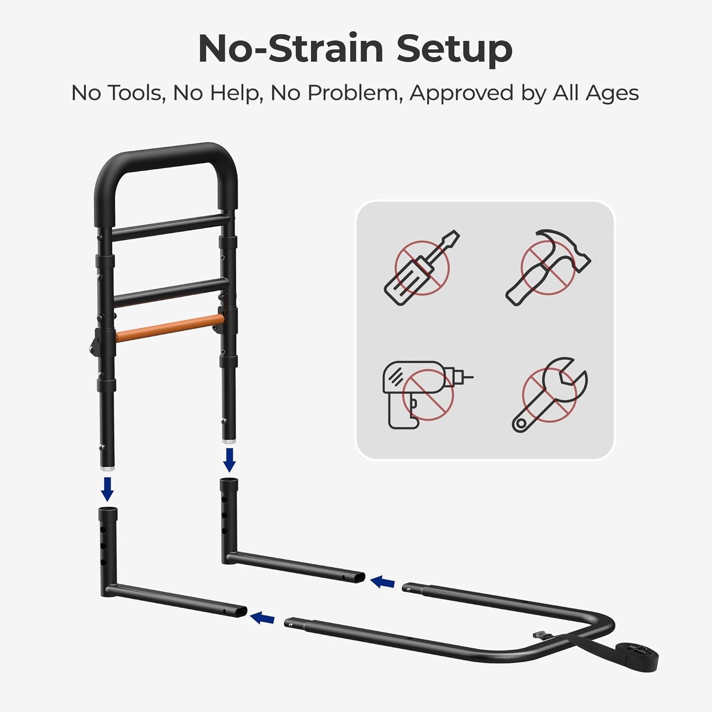 C1 Fold Bed Rails for Elderly Adults Safety - Foldable Bed Assist Rail with Adjustable Height, Tool-Free Folding, Sturdy up to 350 Lbs, Bed Cane Fits King Queen Twin Beds