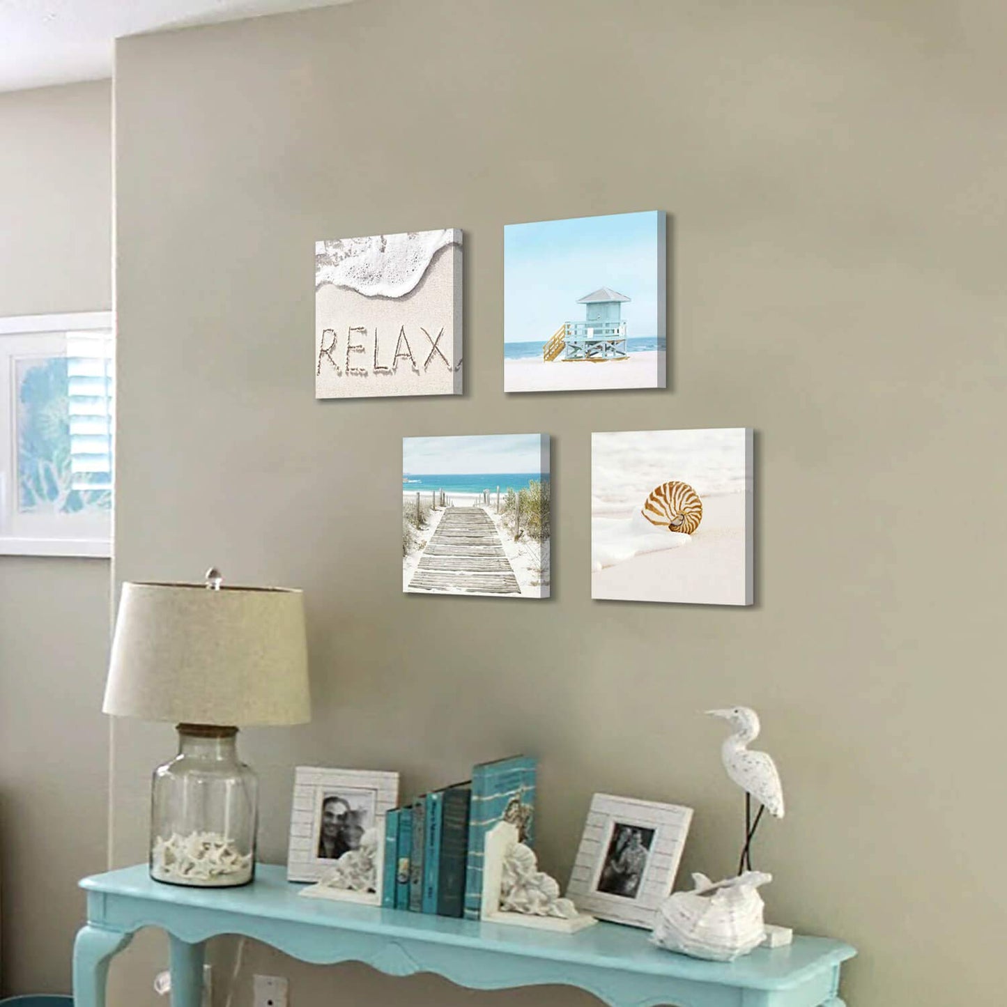 TAR TAR STUDIO Beach Seashells Artwork Canvas Pictures: Tropical Seaside Scene Painting Print for Wall (12" x 12" x 4 PCS, Multiple Style) BST220