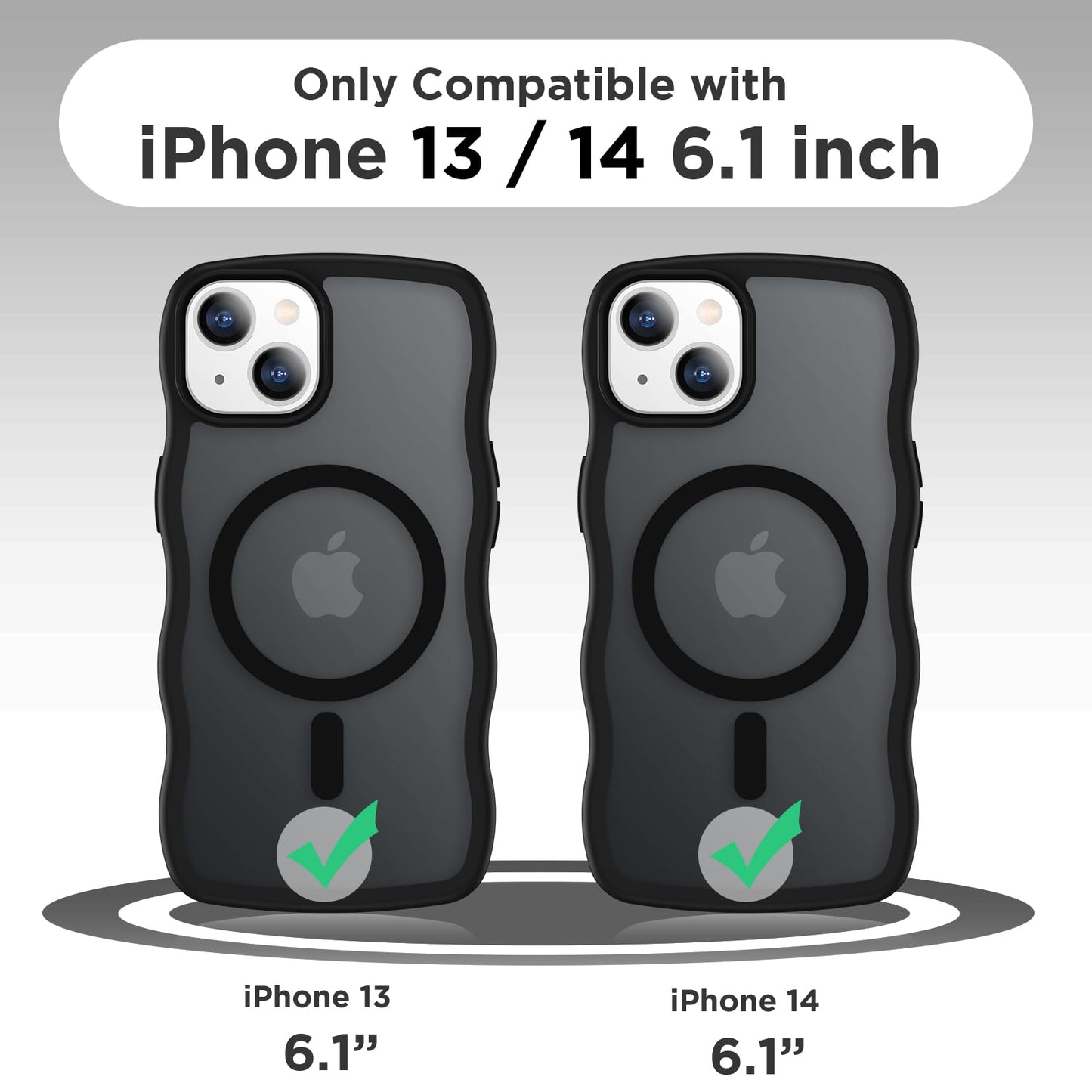 Magnetic for iPhone 13 Pro Case, Compatible with MagSafe Cute Wave Non-Slip Translucent Matte Easier Grip Shockproof Phone Case for iPhone 13 Pro, Black WN420