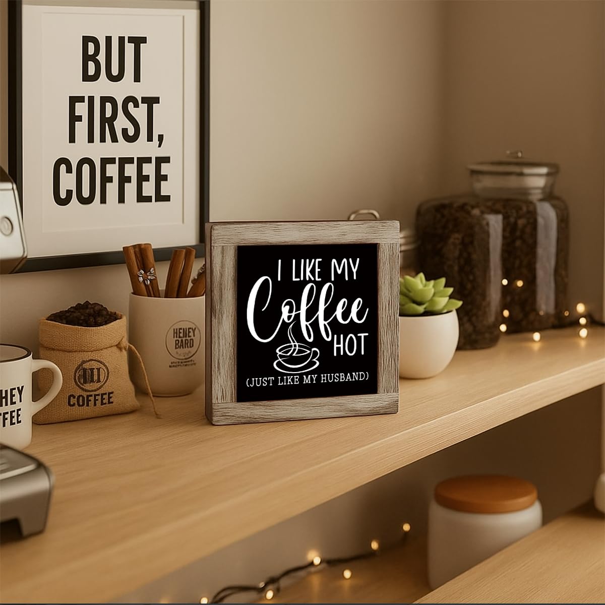 Funny Wooden Coffee Bar Decor Sign, Bar Decorations, in the Morning When Rise Give Me Jesus (and Coffee), Cafe Table Top Shelf Accessories, Cafe Signs Decor 5.9x5.9 Inches BST202