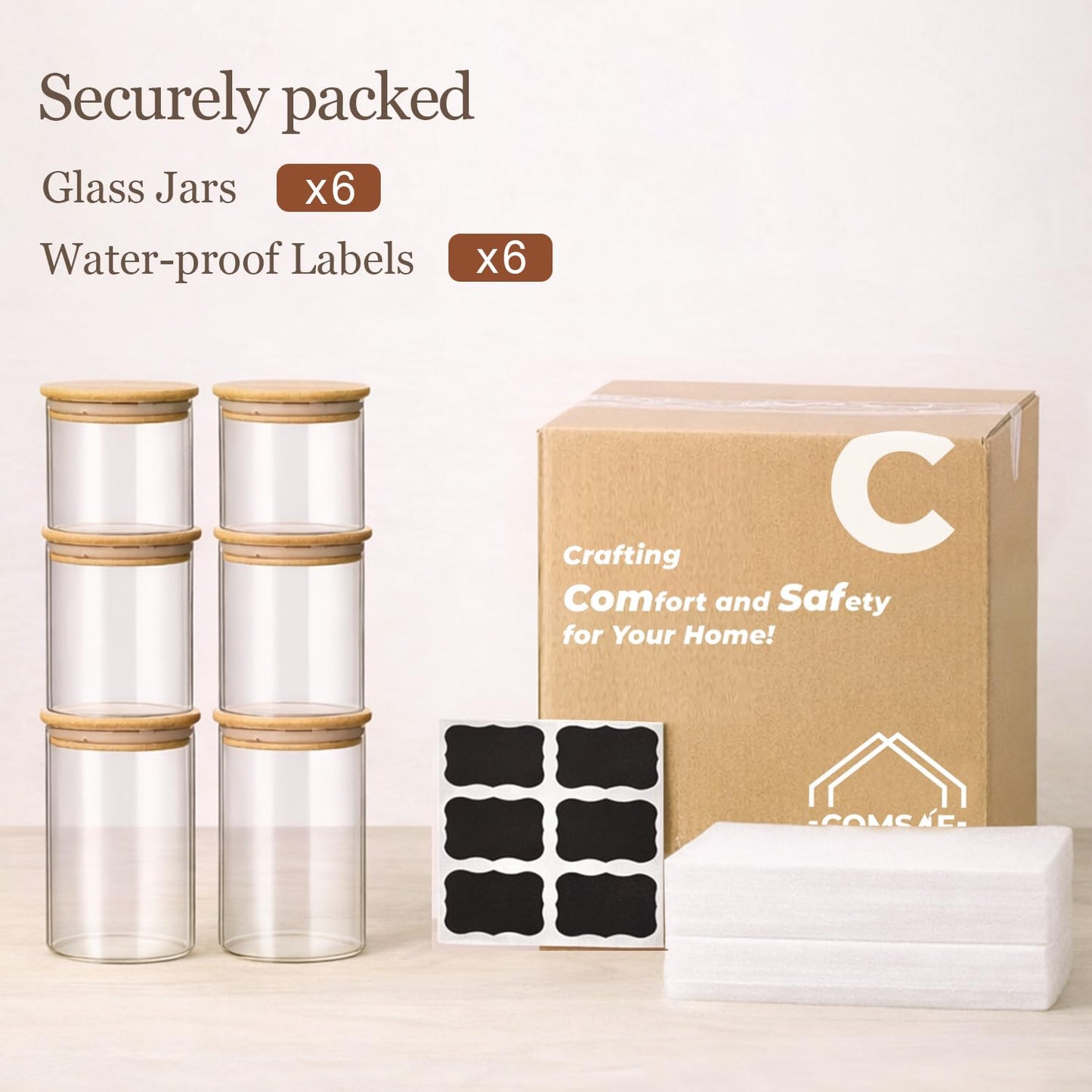 ComSaf Glass Storage Containers With Lids 0.5 Qt, 6 Pack Small Glass Jars | Small Glass Containers, Spice Jar 15oz, Candy, Family Snack Storage, Coffee Bar Organization, Size For Subpackage, BPA Free BST220