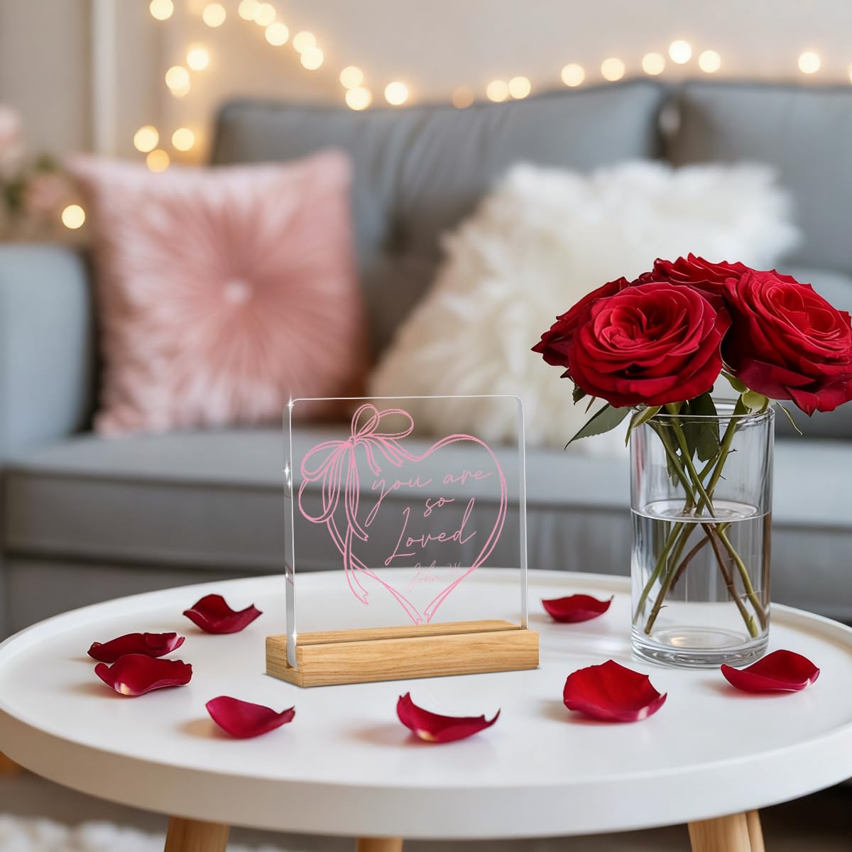 Valentines Day Decorations, Valentines Day Gifts for Her Him, Gift for Boyfriend Girlfriend Husband Wife, John 3:16 Pink Lover Bow Christian Acrylic Sign with Wooden Stand, Bedroom Office Desk Decor