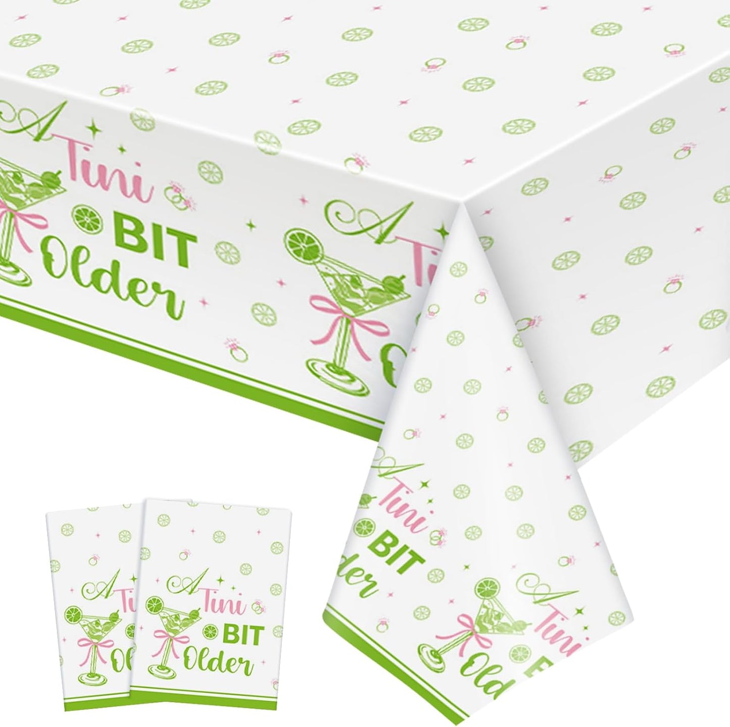 Oudain 2 Pack Martini Party Tablecloth 108'' x 54'' Martini Party Decorations Rectangle Green Tablecloth for a Tini Bit Older Birthday Decor, Tini Bar, Bachelorette Bridal Baby Shower BST220