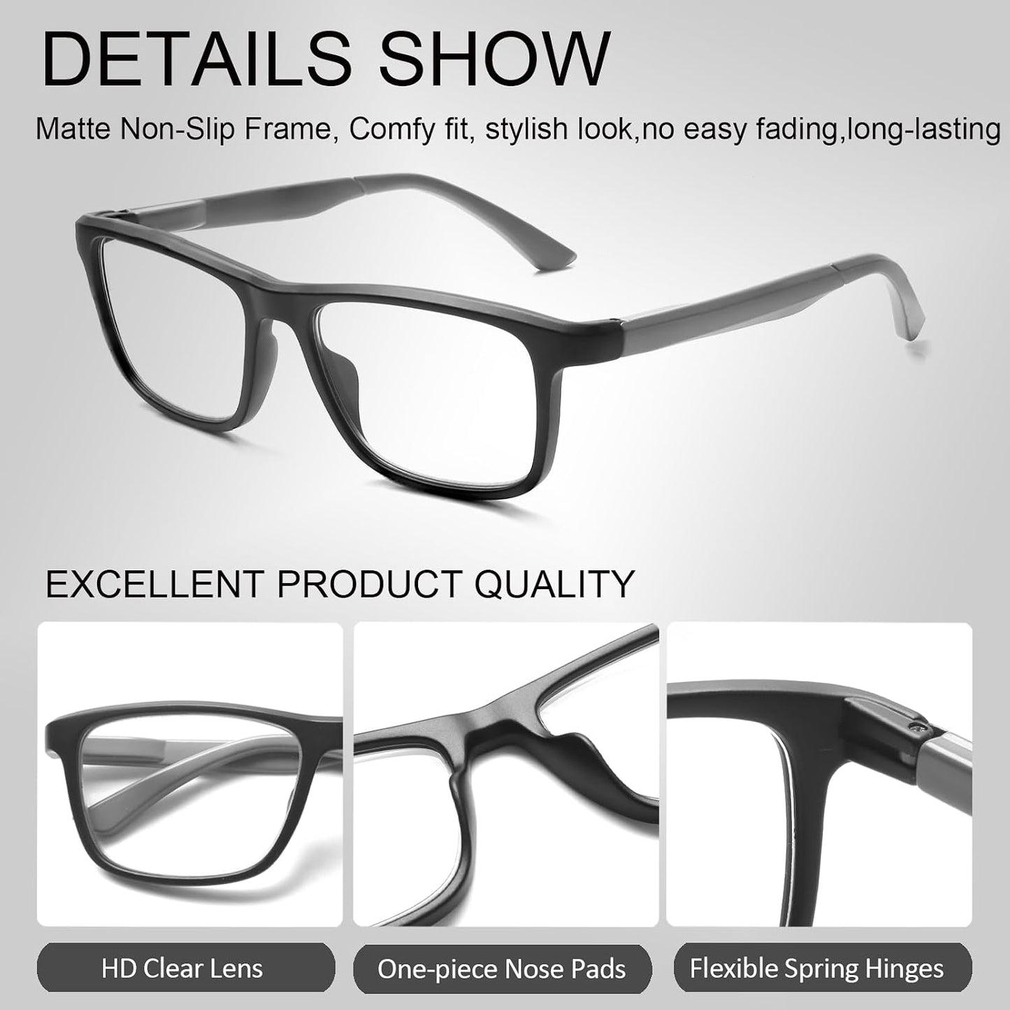 Henotin Blue Light Reading Glasses for Men - Traditional Frames - Readers with Spring Loaded Hinges WN420