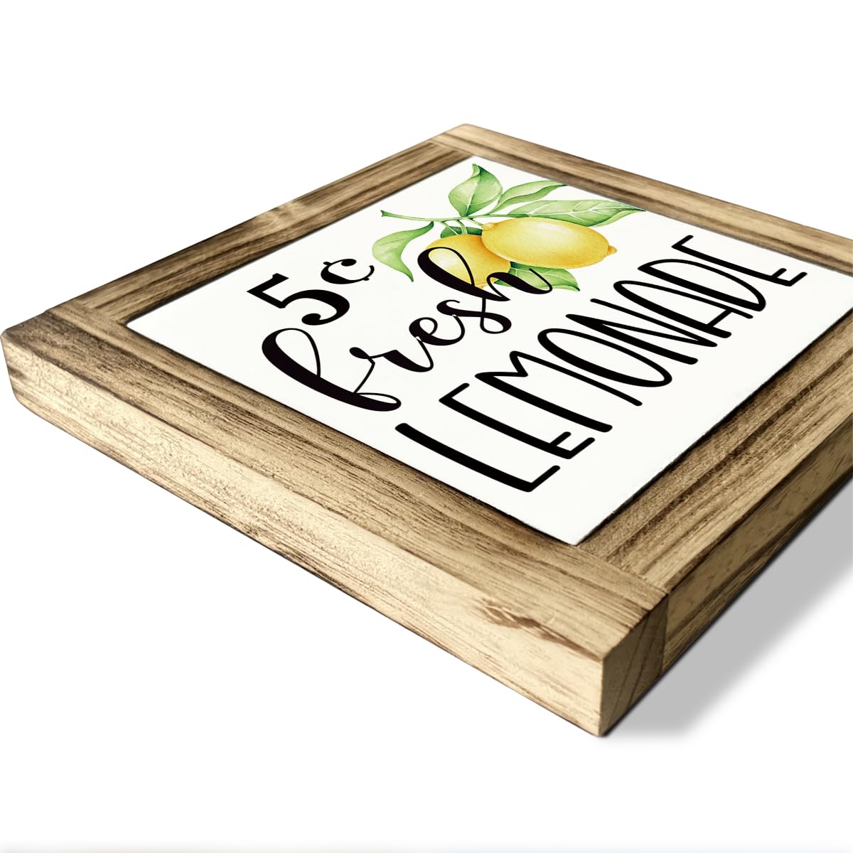 Inspirational Decor Signs, Lemon Summer Decoration, Positive Home Bar Decors, Rustic Kitchen Decors for Shelf, Wood Box Sign Desk Decor, When Life Gives You Lemons Make Lemonade Sign 5.9×5.9inches BST220