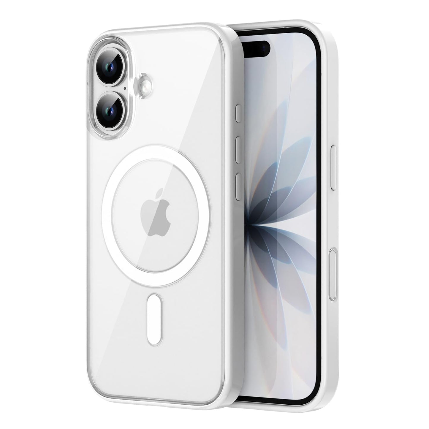 PULOKA for iPhone Case Compatible with Magsafe, Color Bumper & Clear TPU Back Hybrid Shockproof Cover (White, iPhone 16 Pro Max) WN420