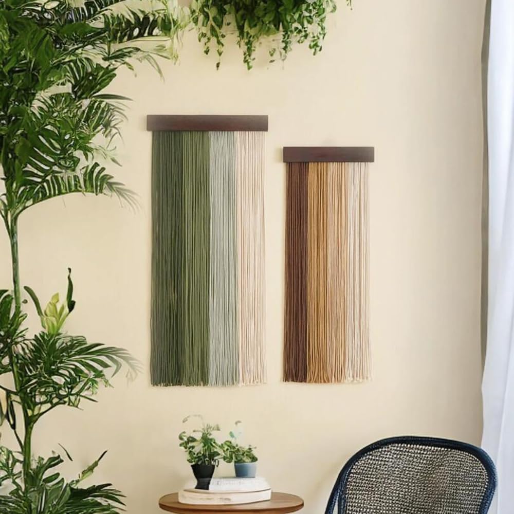 Jditngp Nordic Home Wall Decor Hand Woven Bohemian Wooden Board Tassel Wall Hanging Wall Decoration Tapestry Gradient Brown Living Room Bedroom Entrance Hall Kitchen Corridor Wall Art 31.5''Lx12''W BST326H