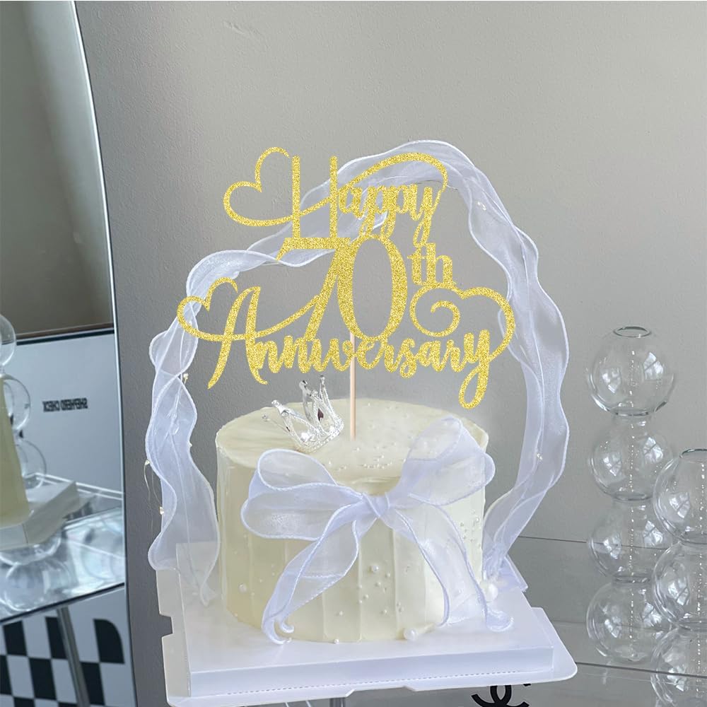 Happy Anniversary Cake Topper gold Glitter 1/15/16/18/25/30/40/50/60/70/80/90 Party Decoration Cake Topper Supplies Wedding Anniversary Cake decoration (70) BST202