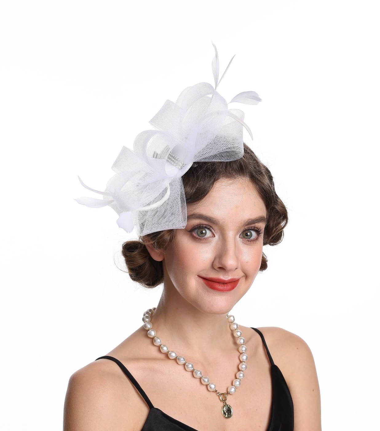 SAFERIN Elegant Women's Fascinator Hat with Veil and Feather Hair Clip Headpiece for Weddings Tea Party WN420