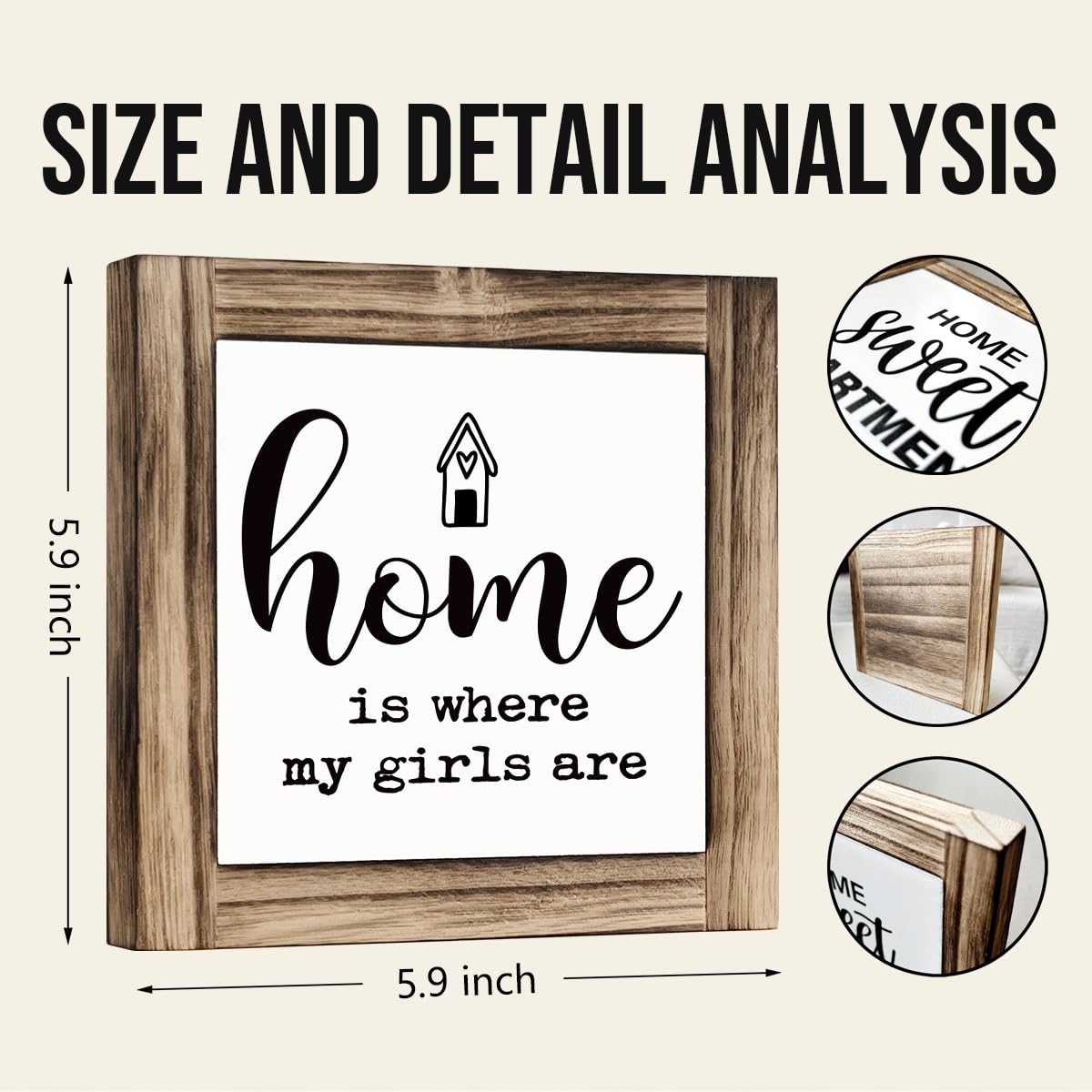 Homes Decor Signs, Decorative Wooden Box Sign, Farmhouse Decors for Living Room, Bedroom, Kitchen, New Home Decor, Shelf Counter Decoration, Home Sweet Home Sign, 5.9×5.9 inches BST220