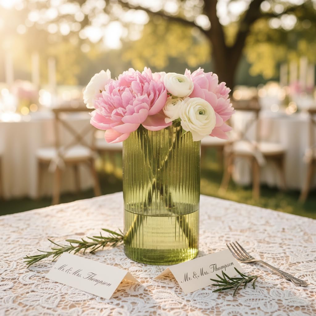 Glass Ribbed Cylinder Vases, 8 Inch Tall, Clear, Pack of 3 | Flower Vases in Bulk, Hurricane Floating Candle Vases, For Party Home Decor BST326H